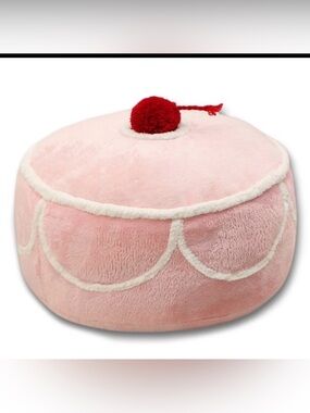 Plush Pink Dessert Accent Pillow with Red Pom Pom